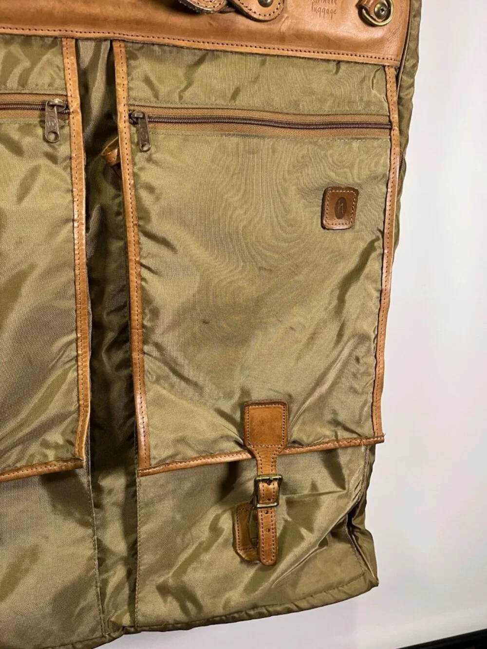 VTG Hartmann Olive Nylon Leather Garment Suit Bag Suit Travel Luggage Hanging